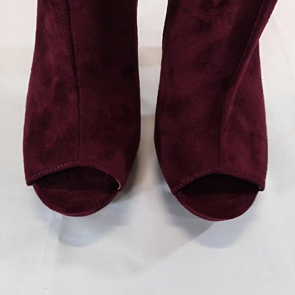 Liliana Wine Velvet Suede Peeptoe Booties Women's Size 7 - Picture 9 of 10